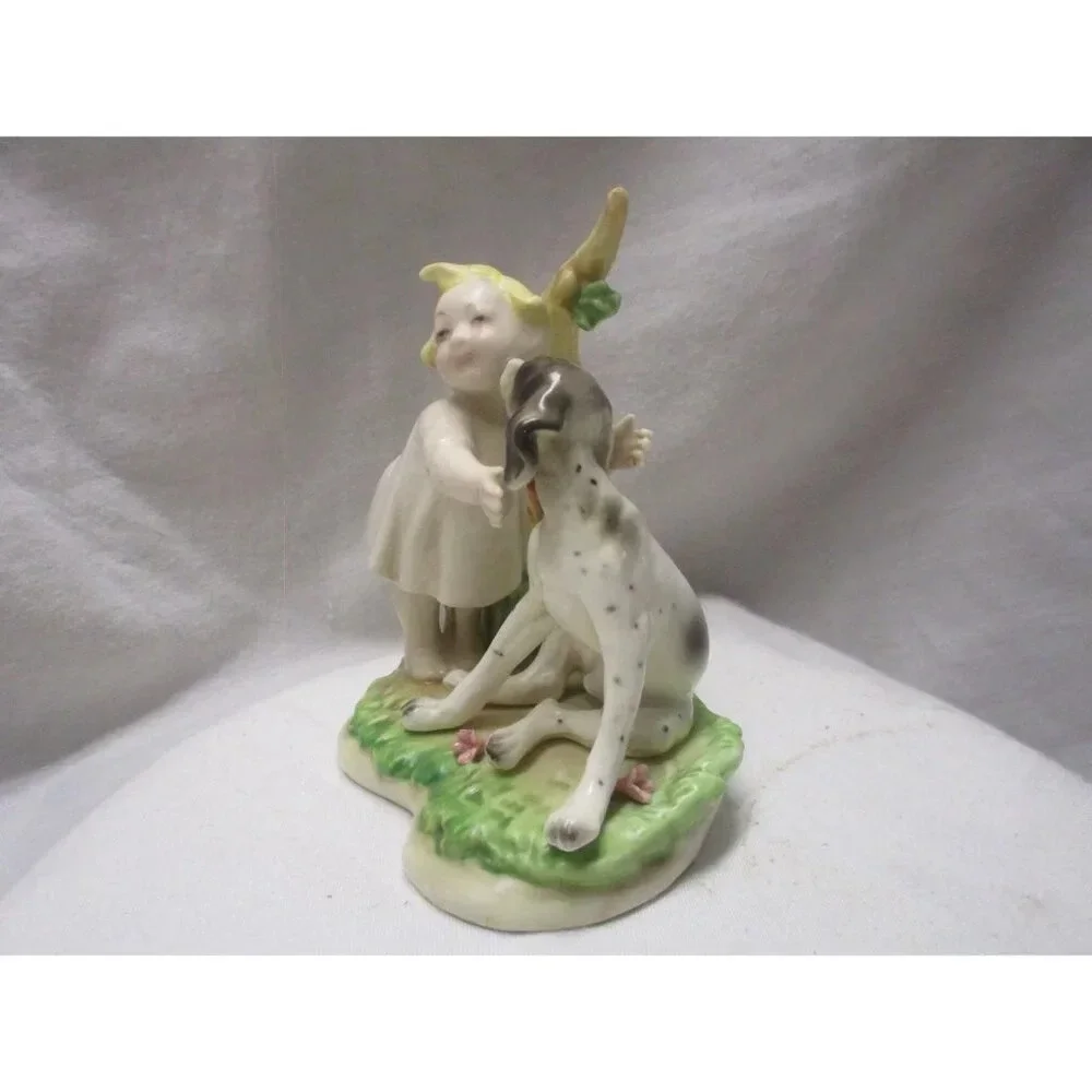 Little Girl Child With Dog, Bisque Figurine, S8406, Andrea ,‎ SADEK, dog lover,